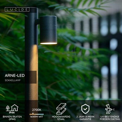Lucide ARNE-LED - Sokkellamp - Ø 6,3 cm - LED - GU10 - 1x5W 2700K - IP44 - Zwart